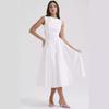 Women Design Sense Backless Spaghetti Strap Solid Color Knee-Length Dress V-neck High Waist