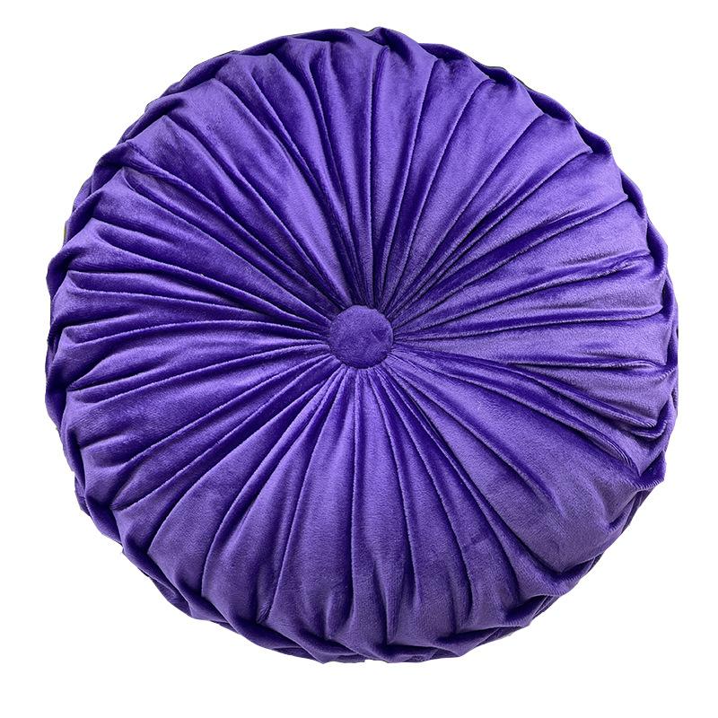 European Luxury Velvet Throw Pillow Cushion Round Fabric Handmade Pleated Wheel Pumpkin Seat Cushion 35cm