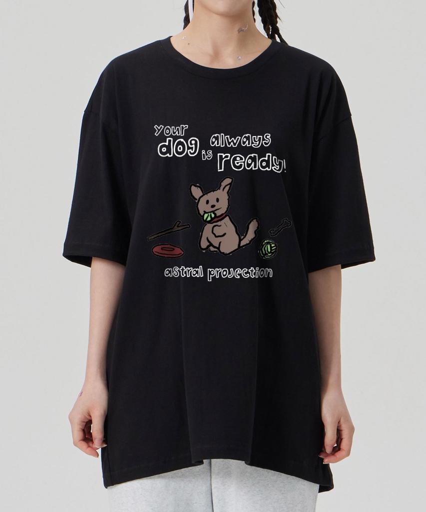 ASTRAL PROJECTION [Doodle Puppy] Cotton Loose Fit Short Sleeve T-Shirt_Black
