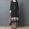 Women's Loose Retro Contrasting Cotton Linen Long Sleeved Casual Dress