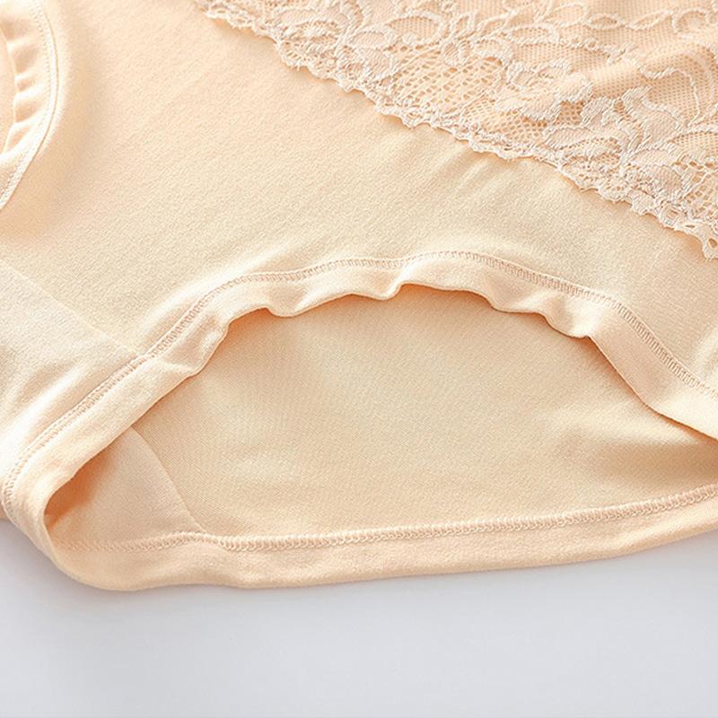Women'S Panties Breathable Lace Trim Solid Color Briefs High Waist Fat Plus M-6xl