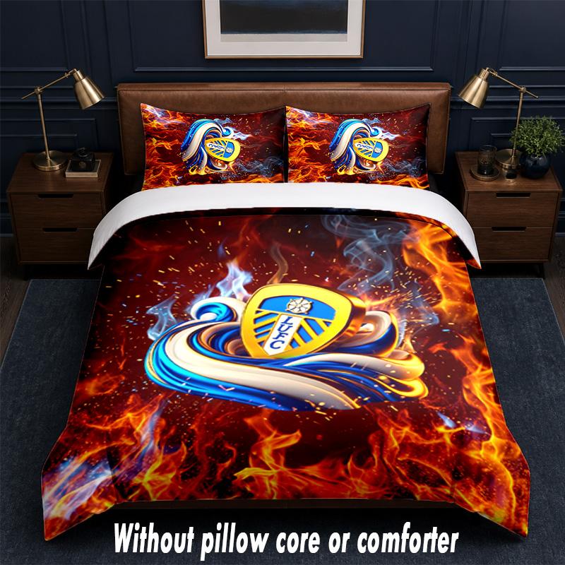 Leeds United Football Design Bed Bedding Set 1 Duvet Cover + 2 Pillowcases Soft Breathable Household Bed Linens