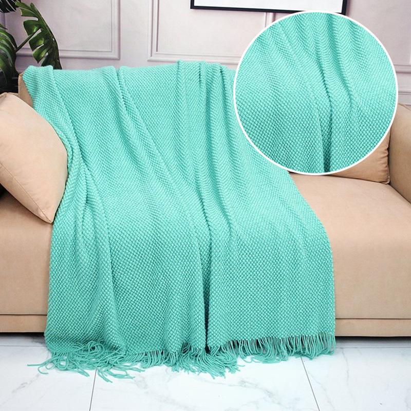 Solid Color Knitted Blanket with Tassels - Decorative Bed, Sofa, or Nap Blanket