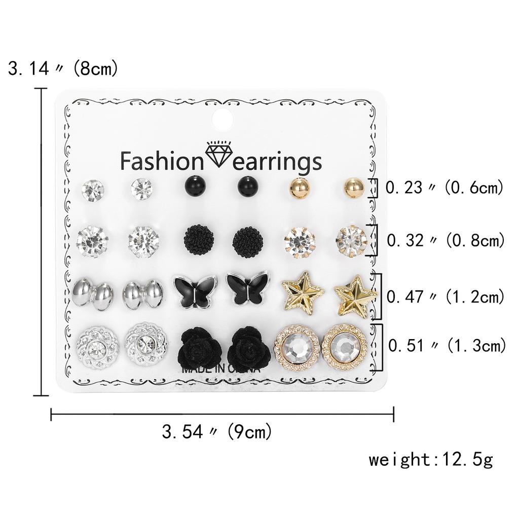 12 Pairs Crystal Rhinestone Flower Stud Earrings Set for Women Jan to Dec Birthstone Piercing Jewelry Accessories