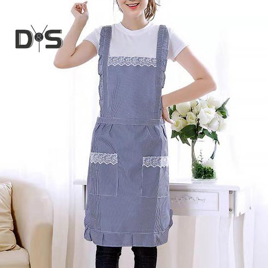 Einfach zu tragende Backschürze, Schultergurt-Design, praktische karierte Kochschürze im koreanischen Stil, Hausfrauen-Arbeitskleidung