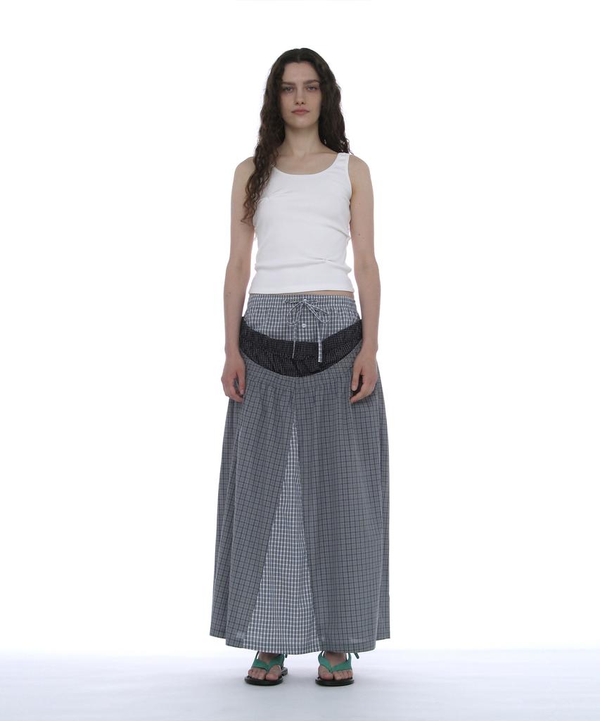Partimento Woman Multi-Layered Maxi Skirt_Blue Check