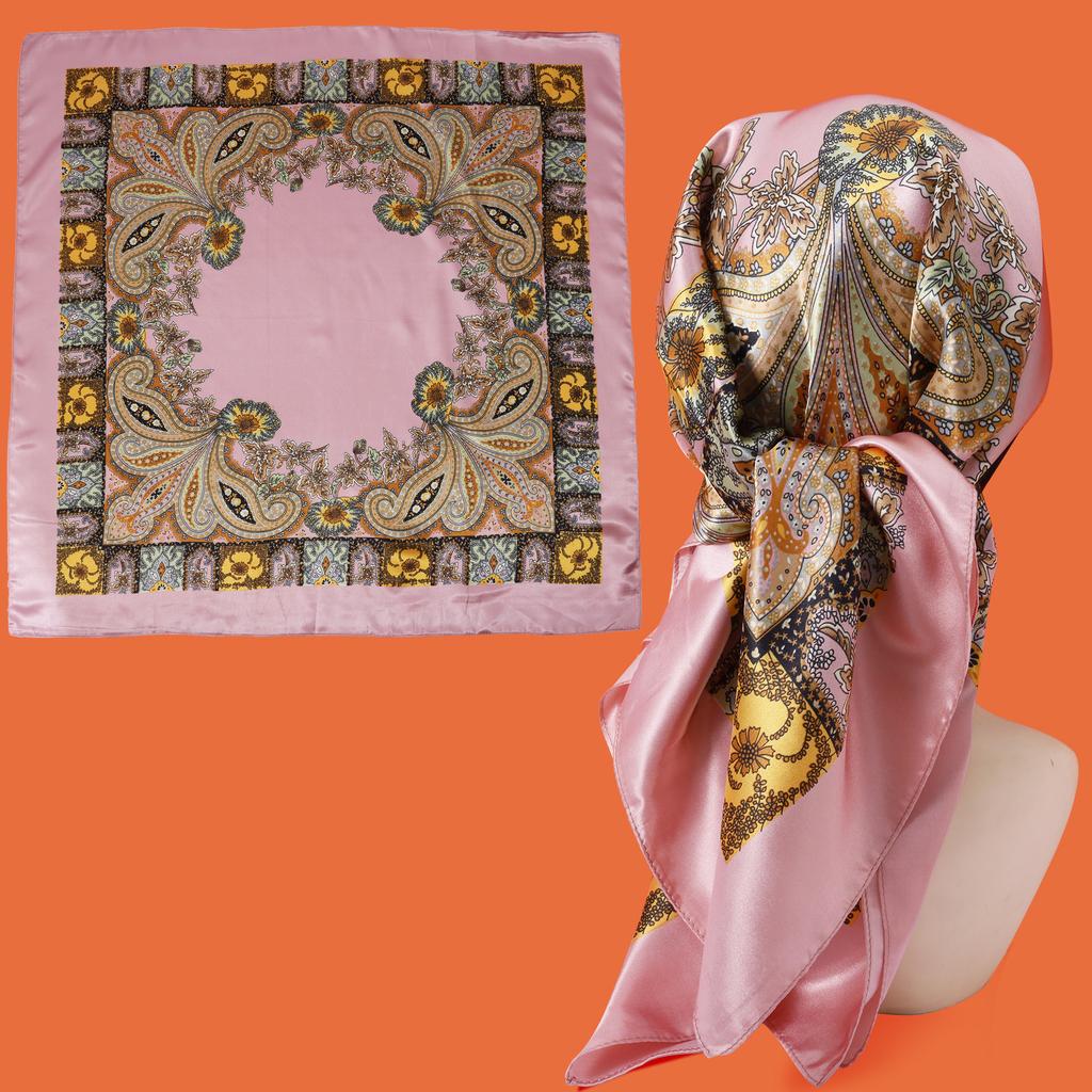 Women Custom  Scarf Printing Summer square Satin Scarves Designer Square Silk Like Head Scarf for Hair Wrapping
