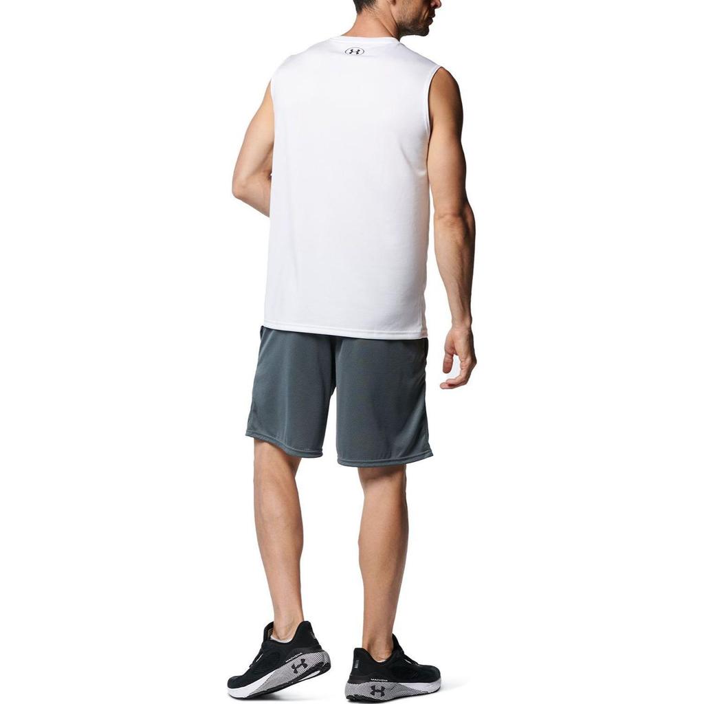 Under Armour Solid Logo Crew Neck Quick-Dry Sleeveless T-Shirt Men Tops White 1367452-100