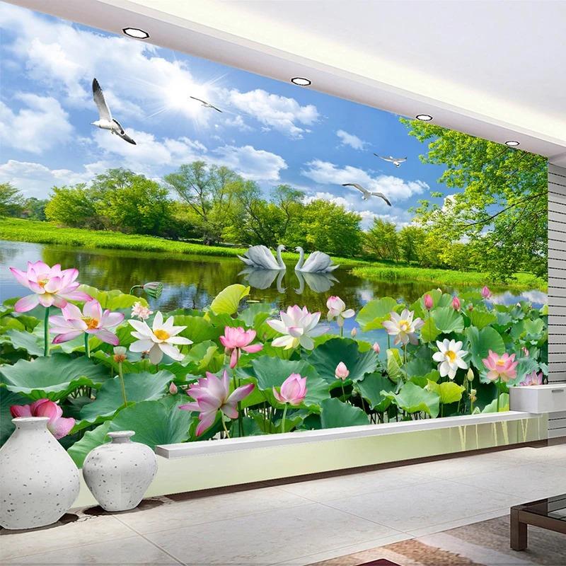3d Photo Wallpaper Swan Lake Lotus Mural Living Room Tv Sofa Background Decor Wall Murals