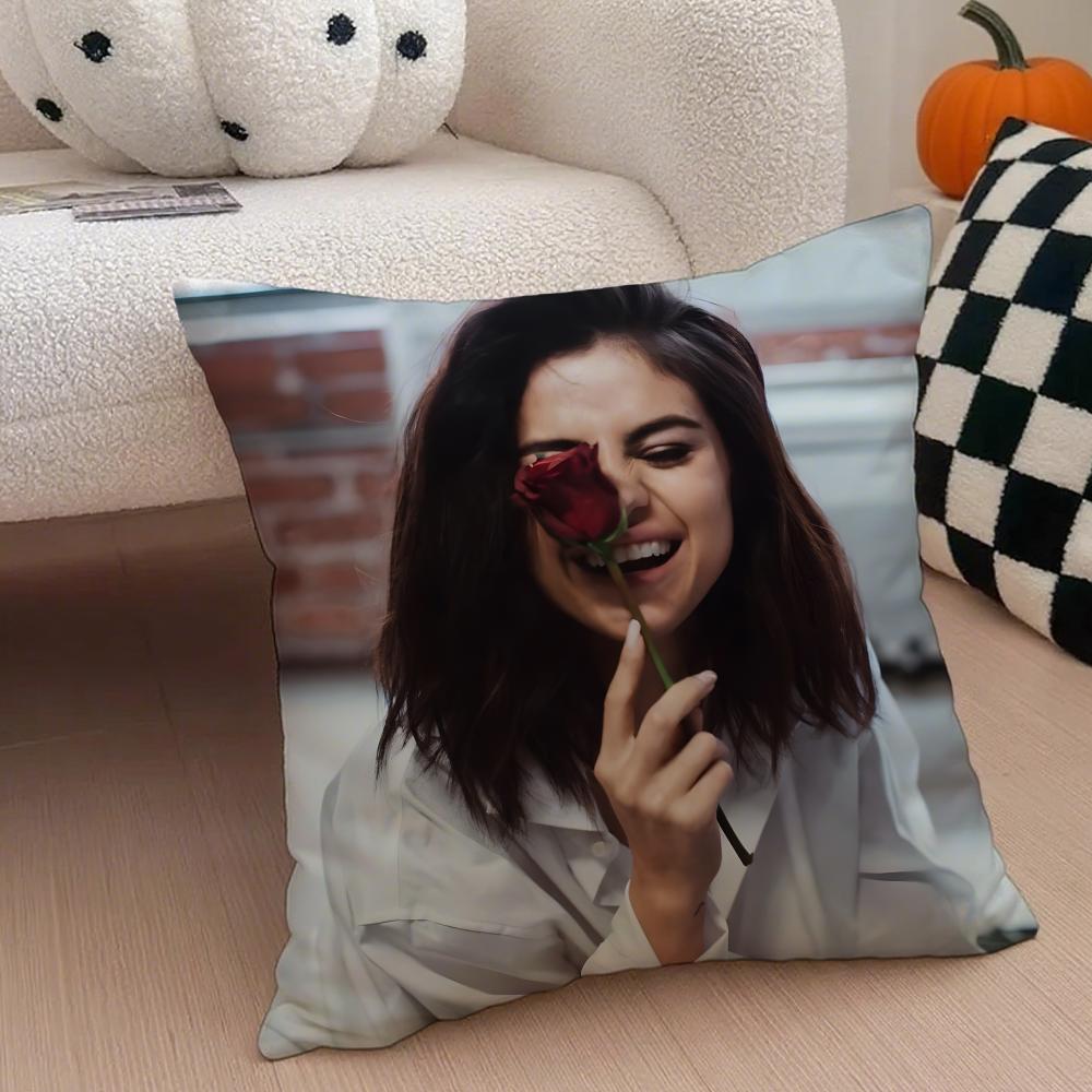 S-Selena Gomez Cushion Cover Linen Pillow Case Soft Breathable Protective Couch Room Decoration