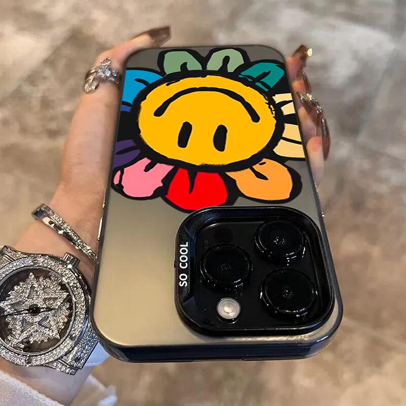 Cute Smile Sunflower Electroplate IMD Phone Case For  Mi 14 13 12 12T 13T Pro 11 Lite Poco F5 X5 X6 M6 Pro Back Cover
