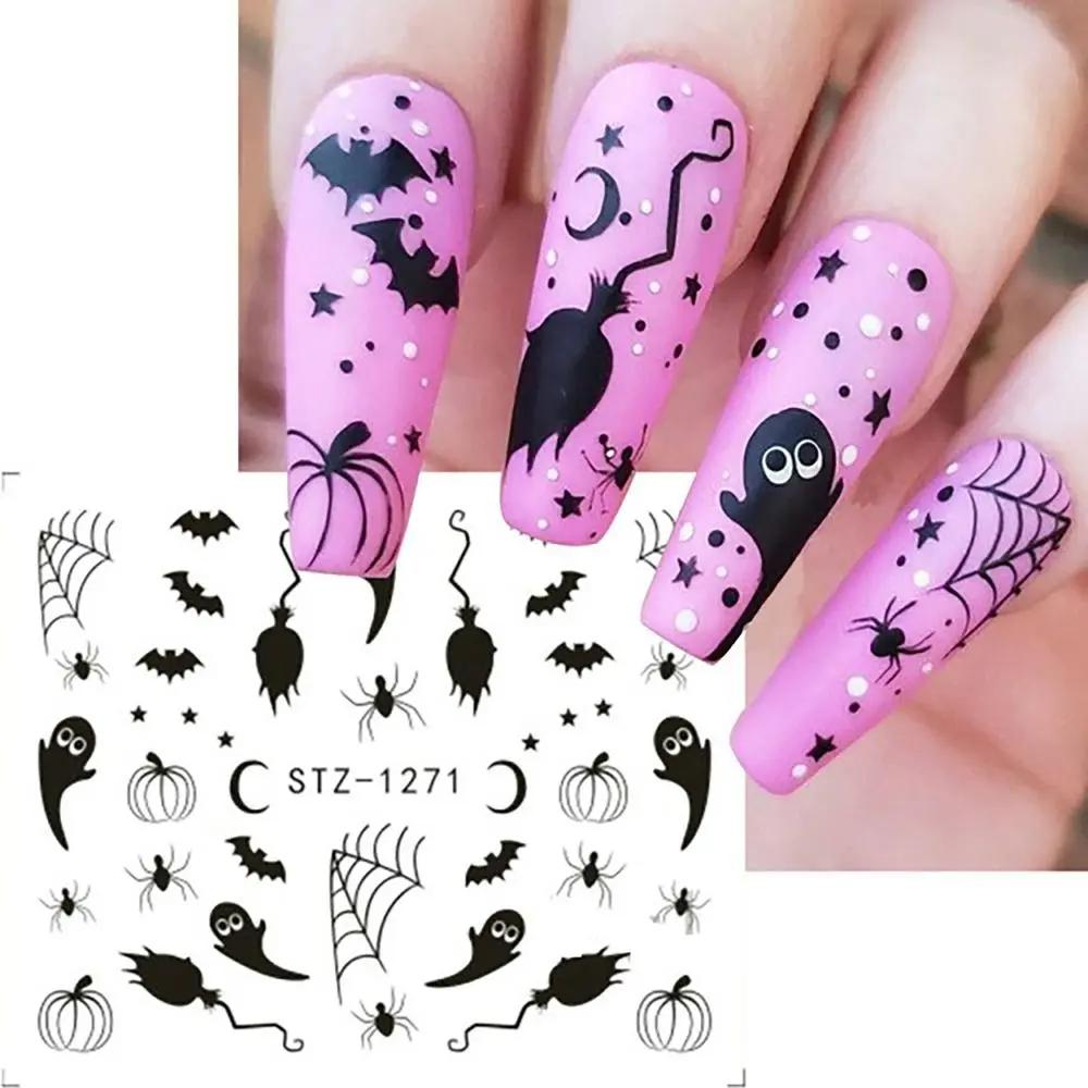 3D Halloween Ghost Nail Sticker Mummy Ghost Spiders Web Self Adhesive Glitter Decals Nail Art Sliders Stickers Manicure Decor