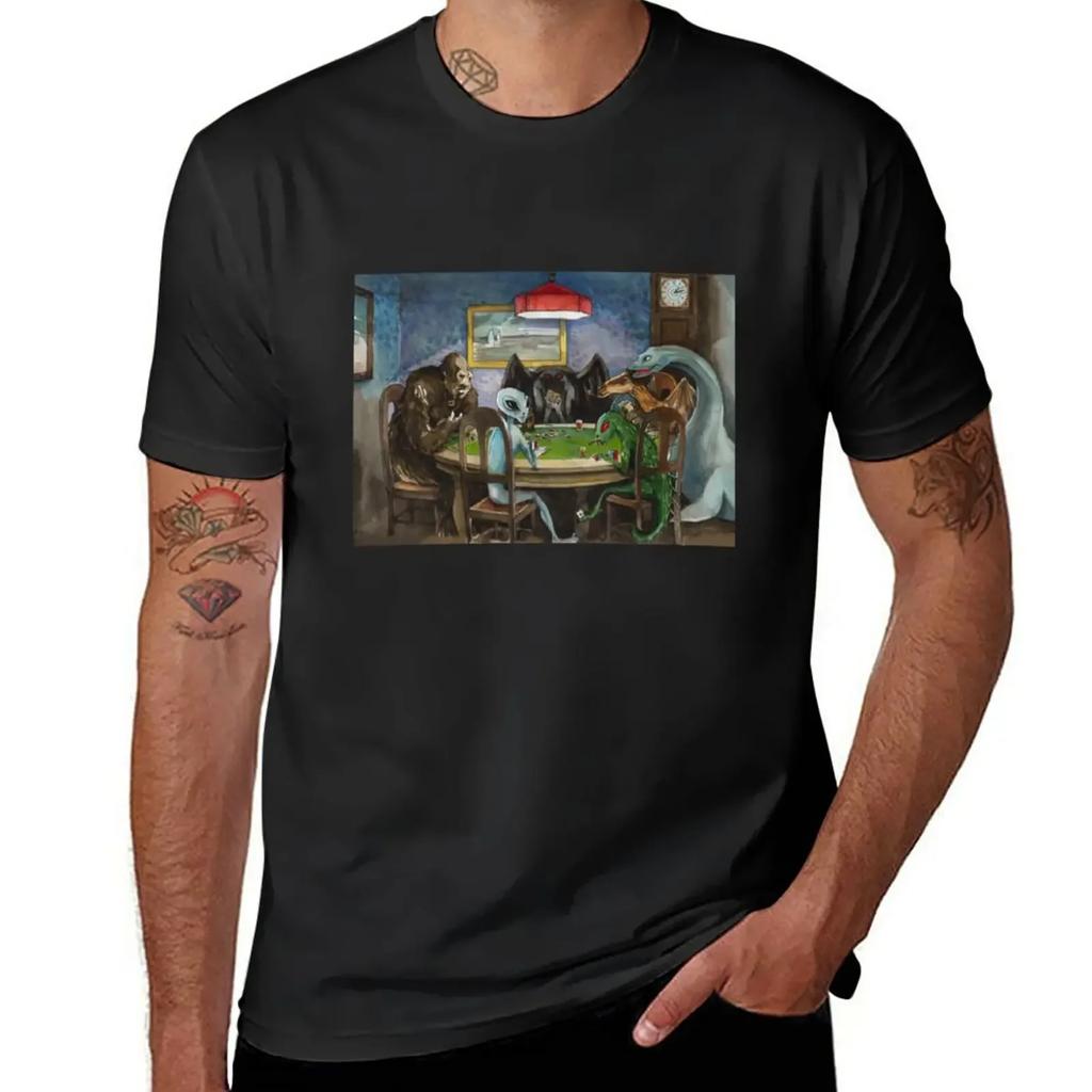 Cryptids Playing Poker TShirt Quick Drying Anime T Shirts Men