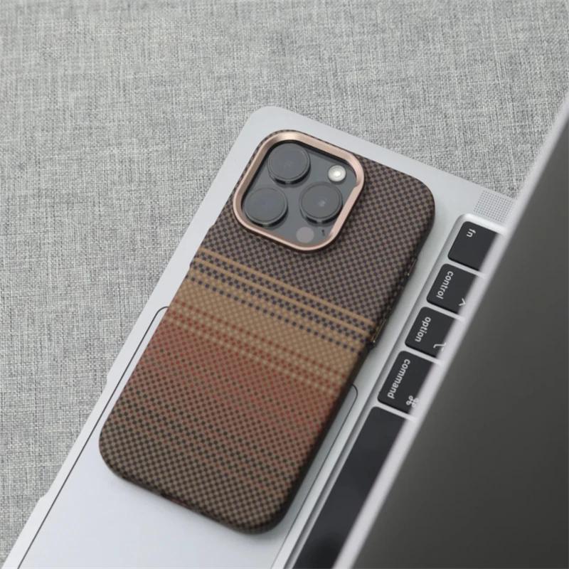 Luxury Metal Lens Pixels Texture For Magsafe Magnetic Wireless Charging Case for iPhone 16 15 14 13 Pro Max Matte Hard PC Phone Cover