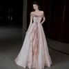 Evening dress one-word shoulder skirt women's high-end sense high-end niche light luxury bridal toast dress engagement skirt birthday host