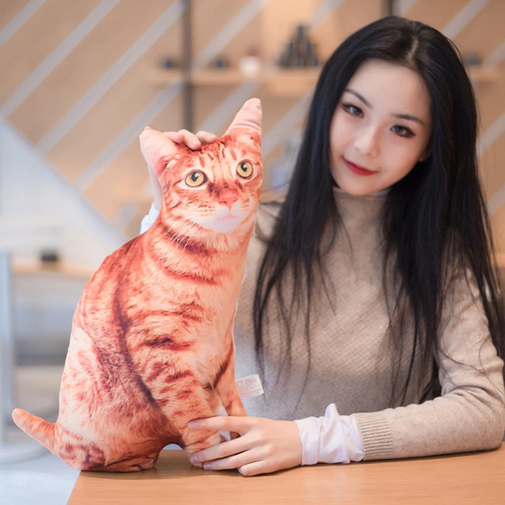 Cartoon Knuffel Kawaii Simulatie Kat Pluche Kussen Realistische 3D Kat Pop Pluche Pluche Dieren Speelgoed Kussen voor Kinderen Meisjes