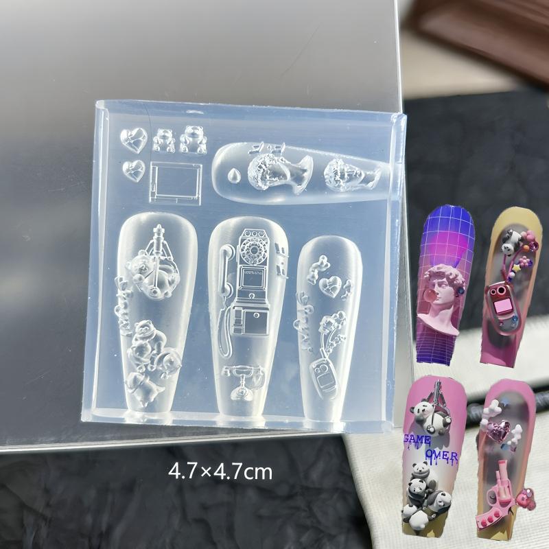 Flower Peacock 3D Silicone Nail Mold Chinese Style Relief Transparent Template Manicure Design Tools DIY Nail Art Decoration