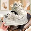 Fashion 2024 New PU Leather Women's White Casual Shoes Woman Fashion Round Toe Lace Up Vulcanize Shoes Outdoor Walking Running Shoes