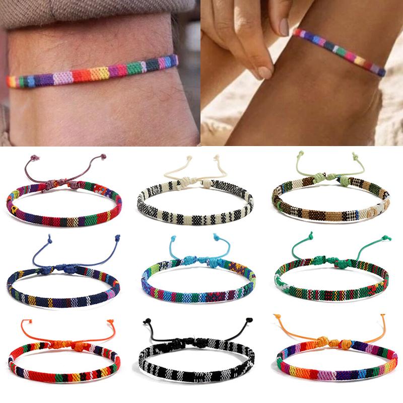 Dames Heren Gevlochten Armband Mode Weefsel Handgemaakte Textiel Bangles Vintage Sieraden Boho Touw Armband Patroon 1PC