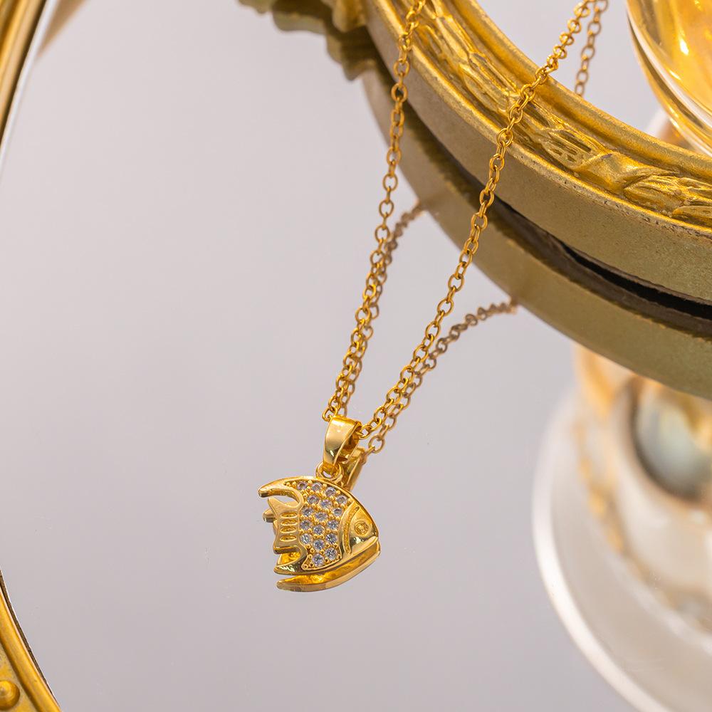 Women Girls Fashion Marine Animals Necklace Stainless Steel Chain Shiny Zircon Starfish Shell Octopus Jewelry Accessories Gifts