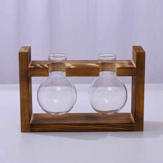 Plants Propagation Station with Wooden Stand Indoor Plant Terrarium Hydroponic Flower Holder Container Decoration Table Centerpiece