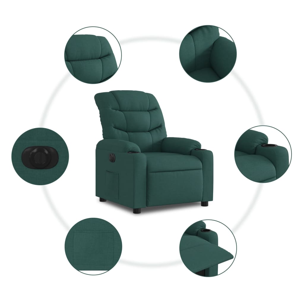 Vidaxl Electric Recliner, Dark Green, Fabric Upholstered