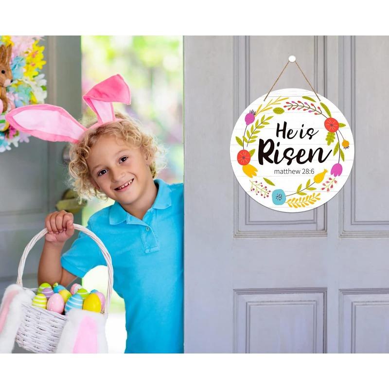 He Is Risen Door Sign Easter Decorations Indoor He Is Risen Easter Decor Hanging Decorations Christian Jesus Wood Door Hanger for Wall Home Outdoor