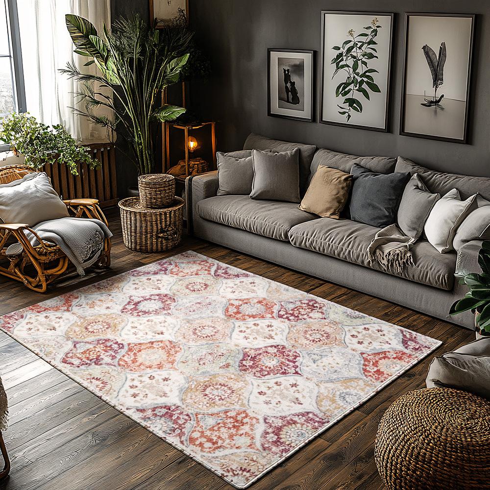 Vintage Bohemian Area Rug, Soft Blue Ethnic Pattern Carpet,Non-Slip Living Room Rug,Washable Low Pile Decor for Bedroom, Hallway