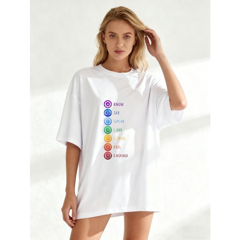 Μαύρο Oversized T-shirt με Σύμβολα Τσάκρα και τις Λέξεις Γνώρισε Δες Μίλα Αγάπα Προσπάθησε Νιώσε Γείωση Για Γιόγκα Διαλογισμό Και Πνευματική Ένδυση