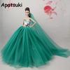 Green Chinese Flower Doll Clothes For Barbie Doll Dress Long Tail Evening Gown Clothes Wedding Dresses +Veil Doll Accessories