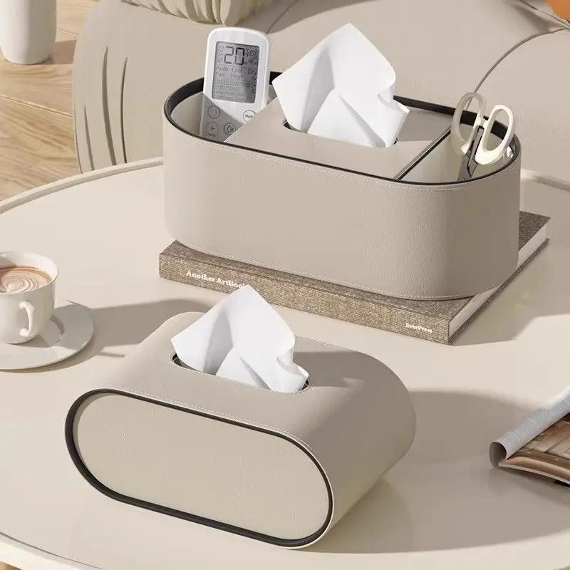 PU Leather Tissue Box with Storage Rack Home Decor Paper Holder Napkin Holder for Office Table, Countertop, Night Stand & More