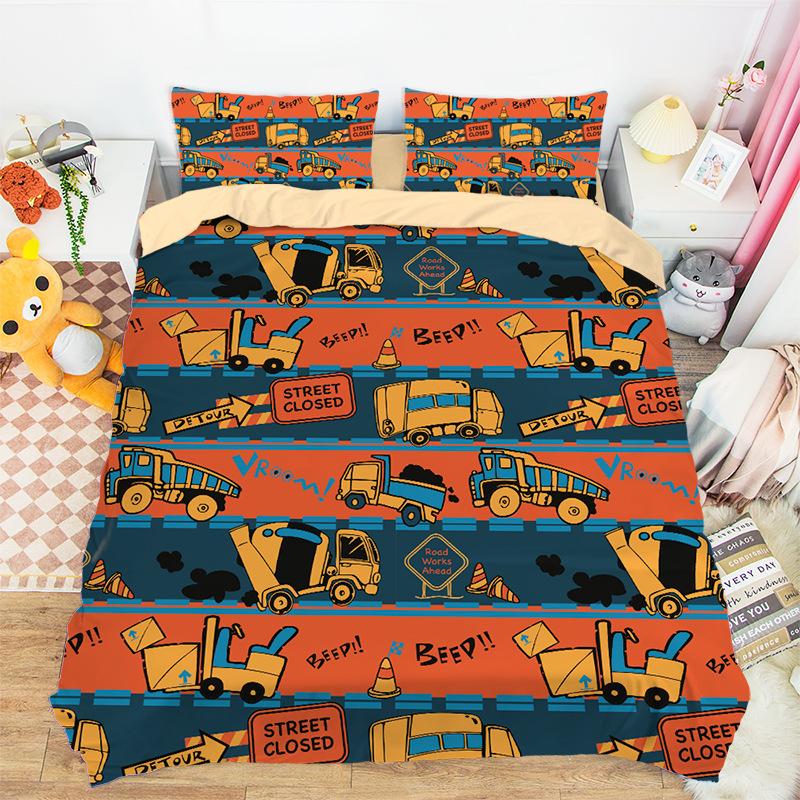 Construction Vehicles Boys Excavator Duvet Cover Truck Excavator Bedding Set For Teens Child Old Retro Car Theme Room Decor