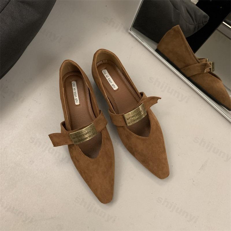 Fashion Women Mary Janes Shoes Flats Shallow Pointed Toe Autumn Designer Single Shoes 2024 New Party Dress Walking Chaussures Femme
