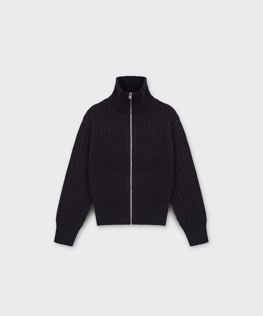 TAILLE High Neck Multi Cable Zip-Up Sweater Dark Navy