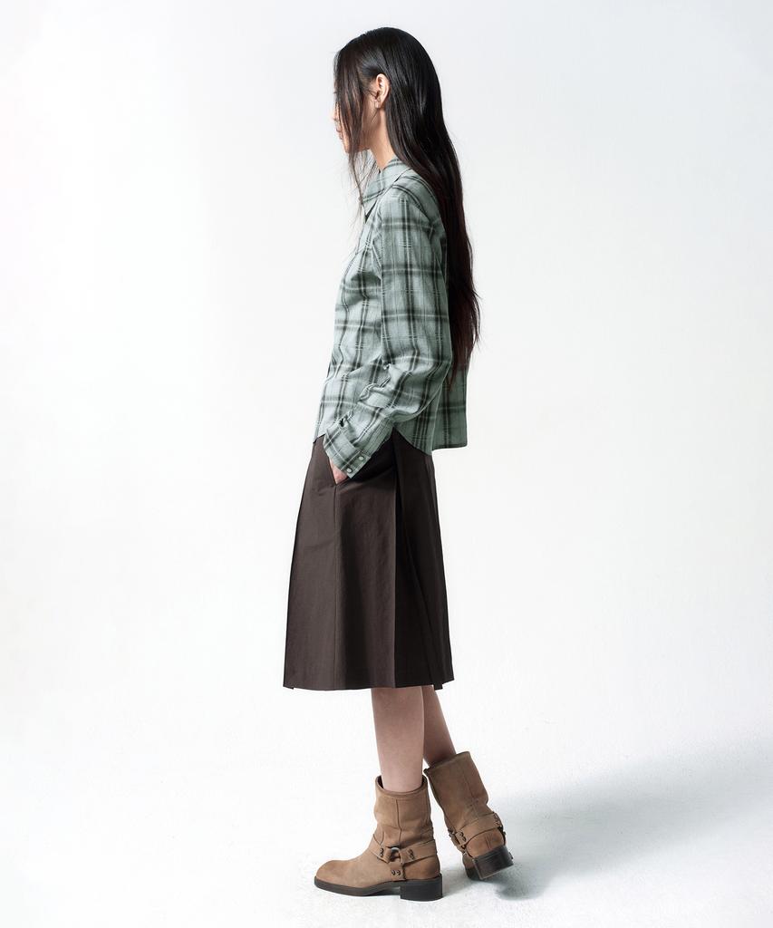 Insilence Woman Raw Cotton Pleated Skirt Brown