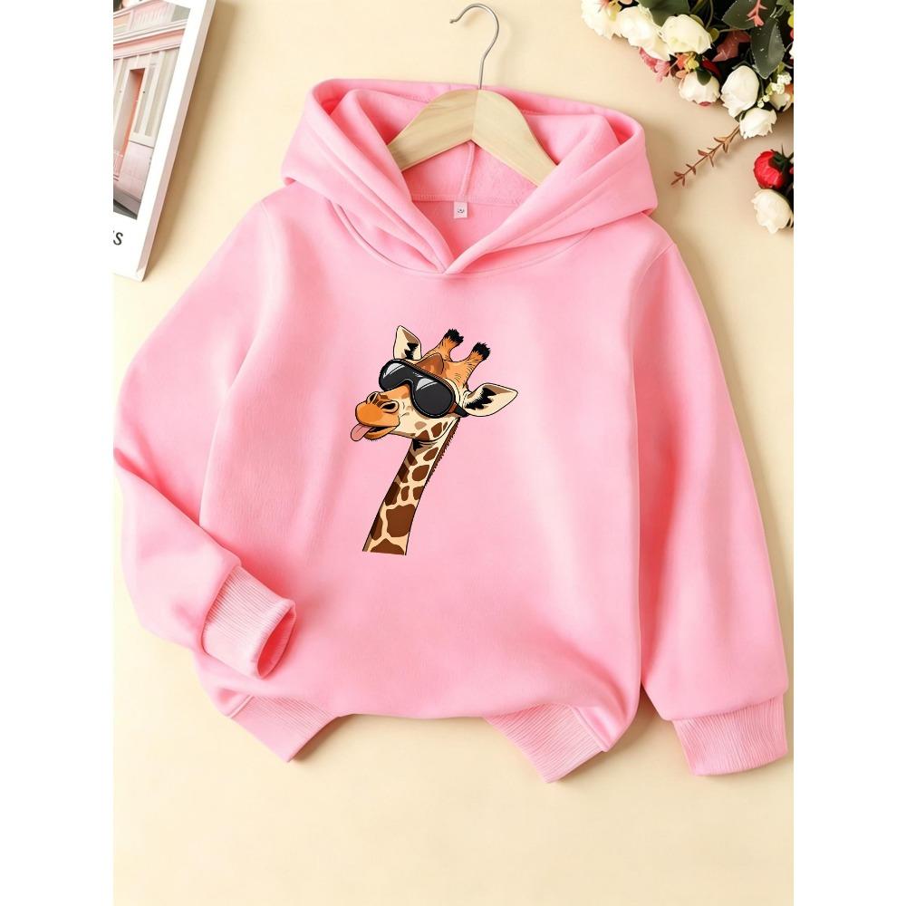 Sweat à capuche pour enfant Lunettes de soleil Girafe Cool et Belle Impression Casual Confortable Doux Modèles Printemps et Automne