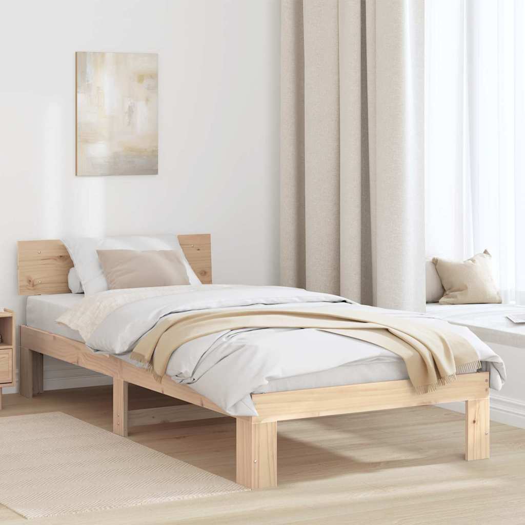 Natural Pine Wood Bed Frame with Headboard 75 x 190 cm