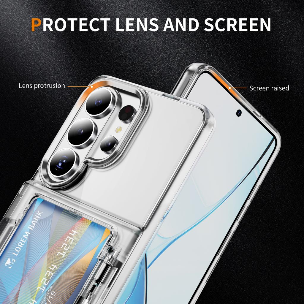 Genomskinlig Kortplats Hållare Plånbok Telefonfodral för Samsung Galaxy S22 S23 S26 Ultra S24 S25 Plus Akryl Stötsäker Hårt Skydd