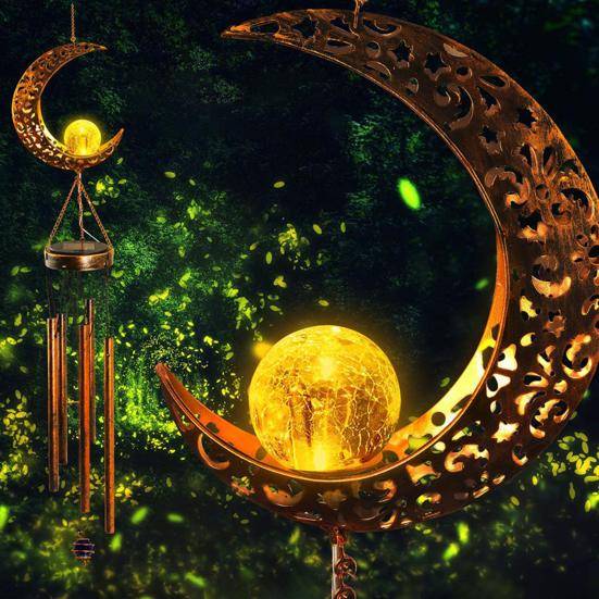 Solar Wind Chime for Outside Metal Waterproof Sun Moon Star Hanging Wind Chime with Light for Outdoor Yard Garden Decor