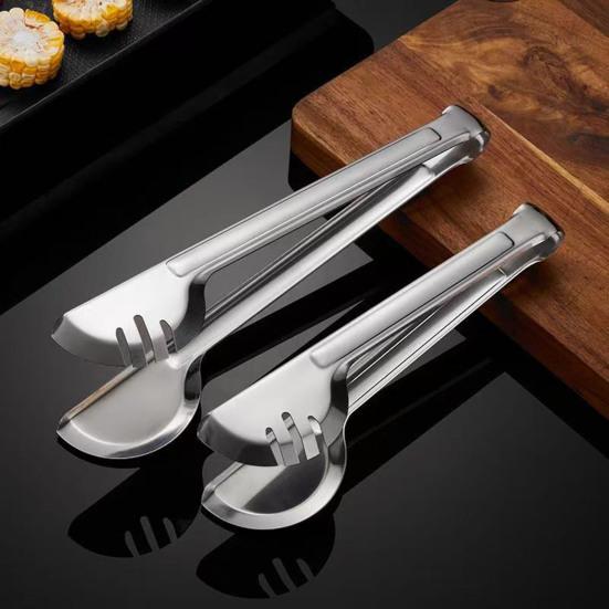 Stainless Steel Serving Tongs U-Shaped Non-Slip Kitchen Tongs Hollow Chuck Design Oil Draining Food Clip for BBQ Baking Buffet Cooking