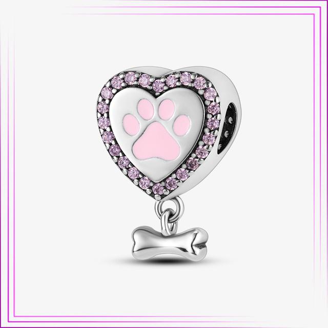 Ciondolo Cuore Fiore Argento Sterling 925 Rosa Fenicottero Palloncino Perline Gatto Car in Argento di Legge Per Nuovo Bracciale