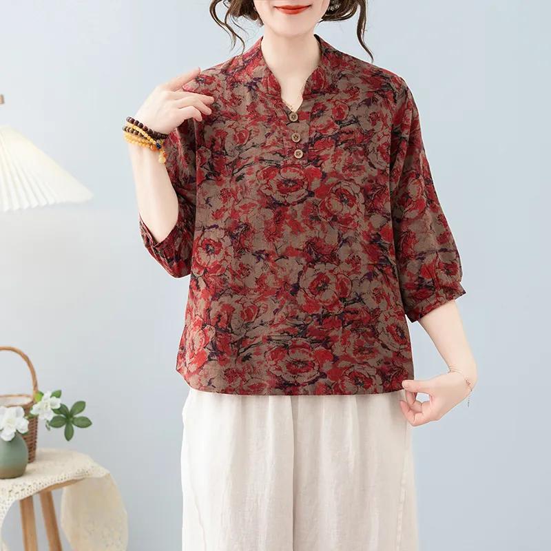 Women S Loose 3 4 Sleeve Cotton Linen T Shirt Summer Casual Top