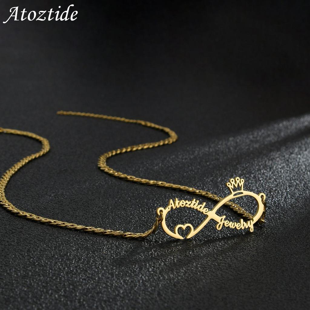 Atoztide Customize Name 8 Shape Necklace for Women Personalized Letter Summer Stainless Steel Choker Chain Jewelry Friend Gift