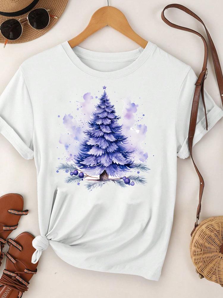 (Asian Size) Merry Christmas Tee Top festival New Year Holiday Casual letter trend cute Women Print Lady Short Sleeve Fashion Graphic T-shirts