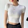 2025 Summer 8-Color Fitted High Waist Crew Neck Crop Top for Women - Trendy Slimming Short Sleeve Sports T-Shirt