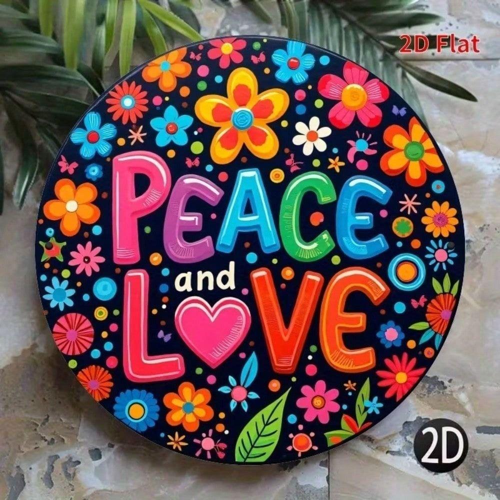 Hippie Peace Love Metal Sign Colorful 2D Flat Print Vintage Retro Wall Decor for Bar