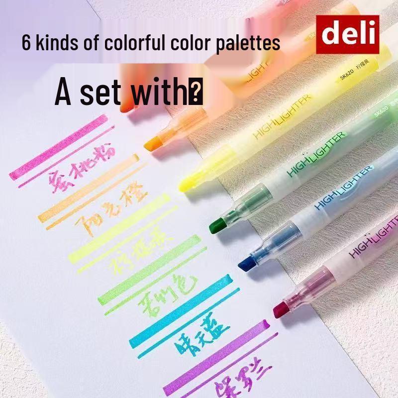 Deli SK620 Fluorescent Highlighter Set - Colored Thick Markers for Students