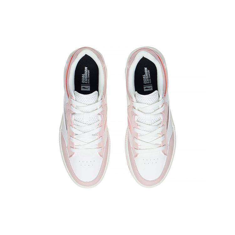 Li Ning Ace Slip Resistant Abrasion Resistant Low Top Skateboard Shoes Women's White Pink AGCS032-2