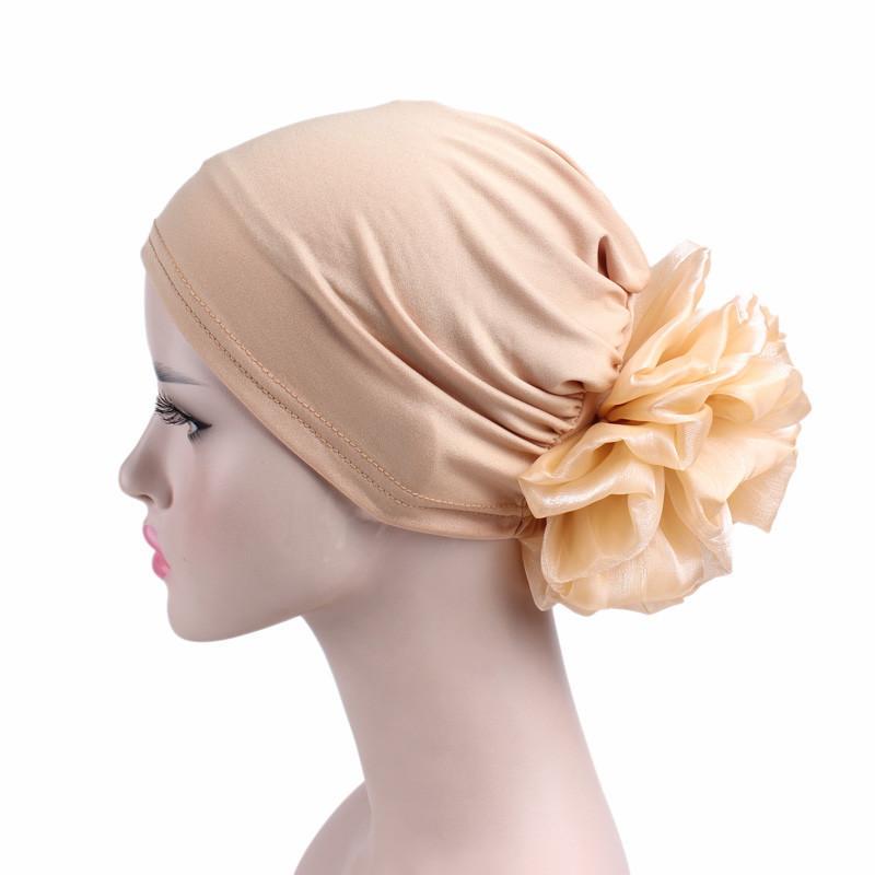 Modische Damen Große Blume Hijab Haube Muslimisches Dehnbares Kopftuch Islamisches Kopf Tuch Turban Mützen Damen Haarschmuck Chemo Hut