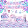 Colorful Witch Hunter Team-themed Birthday Party Supplies Set, Disposable Paper Plates, Paper Cups, Tablecloths, Banners, and Decorative Items Set